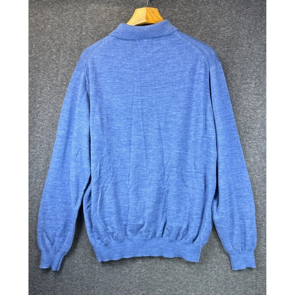 NWT Alan Flusser Polo Sweater‎ Mens XL Blue Merino Wool Long Sleeve Quiet Luxury